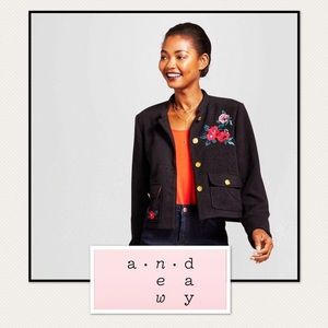 NWT Women. Black Embroidered Military Jacket